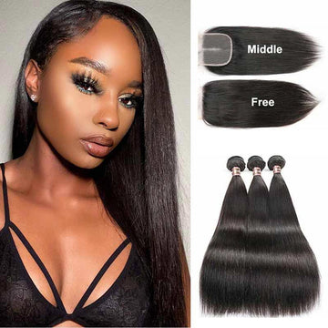 Ali Annabelle Brazilian Straight Human Hair Weave Bundles With Closure